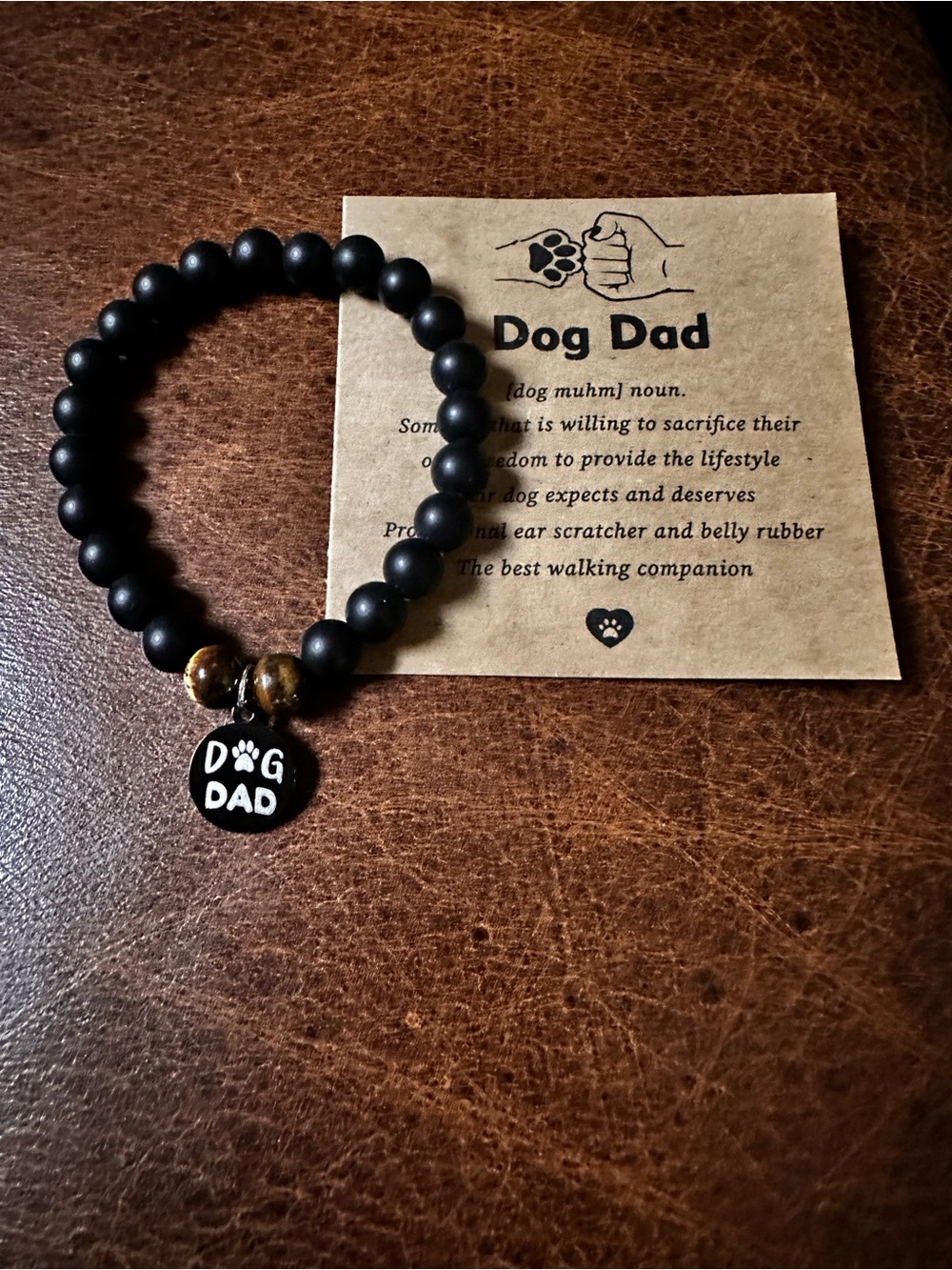 Dog Dad Black Beaded Bracelet with Brown tiger eye bead Accents
